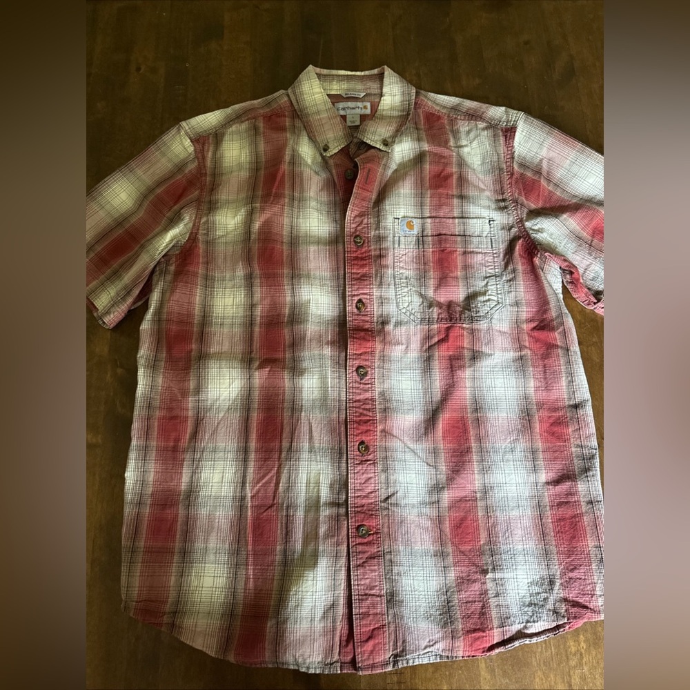 Carhartt Relaxed Fit Short Sleeve Button Front Shirt Mens L Reg Plaid Cotton